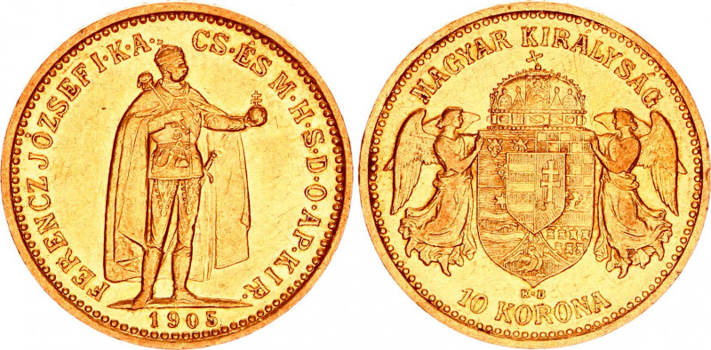 Hungary 10 Korona 1905 KB
KM# 485; ÉH# 1491; H# 2200; Gold (.900) 3.35 g.; Fran...
