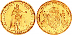 Hungary 10 Korona 1906 KB
KM# 485; ÉH# 1491; H# 2200; Gold (.900) 3.35 g.; Franz Joseph I; Mint: Kremnitz; AUNC