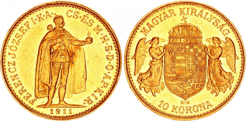Hungary 10 Korona 1911 KB
KM# 485; ÉH# 1491; H# 2200; Gold (.900) 3.36 g.; Fran...