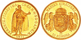 Hungary 10 Korona 1911 KB
KM# 485; ÉH# 1491; H# 2200; Gold (.900) 3.36 g.; Franz Joseph I; Mint: Kremnitz; UNC