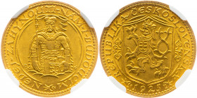 Czechoslovakia 1 Dukat 1923 NGC MS 64
KM# 8; Without serial numbers; Gold (.986) 3.49 g., 19.75 mm.; Mintage 61.861 pcs