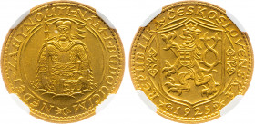 Czechoslovakia 1 Dukat 1925 NGC MS 64
KM# 8; Without serial numbers; Gold (.986) 3.49 g., 19.75 mm.; Mintage 66.279 pcs