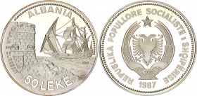 Albania 50 Leke 1987
KM# 58; Silver 170.00 g.; Seaport of Durazzo; Proof