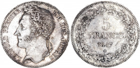 Belgium 5 Francs 1847
KM# 3.2; Silver 24.76 g.; Leopold I; AUNC, mint luster, rare condition.
