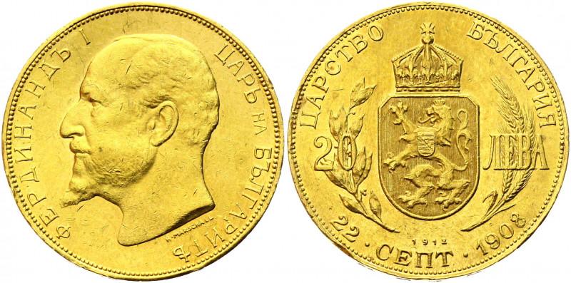 Bulgaria 20 Leva 1912
KM# 33; Gold 6.45g; Ferdinand I; AUNC