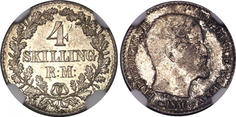 Denmark 4 Skilling 1856 VS NGC MS 63
KM# 758.2; Silver, UNC. Nice patina. Rare ...