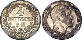 Denmark 4 Skilling 1856 VS NGC MS 63
KM# 758.2; Silver, UNC. Nice patina. Rare condition.