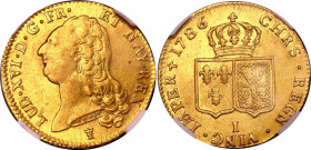 France 2 Louis D'Or 1786 I NGC AU 55
KM# 592.7; Louis XVI; 15.29g Gold, Limoges Mint, AUNC, mint luster.