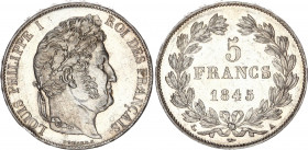 France 5 Francs 1845 A
KM# 749.1; F# 325/6; Silver 24.80 g.; Louis Philippe I; Mint: Paris; UNC-, full mint luster. Rare condition.
