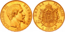 France 50 Francs 1859 A
KM# 785.1; Gold (900) 15.97g.; Napoleon III; XF
