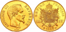 France 100 Francs 1858 A
KM# 786; Napoleon III; Gold (.900), 32.25g. AUNC.