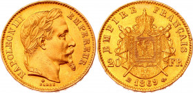 France 20 Francs 1869 BB
KM# 801.2; Gold (900) 6.38g.; Napoleon III; AUNC