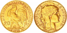 France 20 Francs 1912
KM# 857; Gold (.900) 6.45 g., 21 mm.; Marianne Rooster; XF