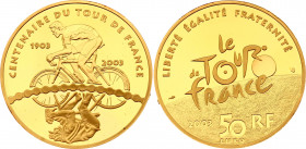 France 50 Euro 2003 Tour de France
KM# 1335; 100 Years of Tour de France. Gold (.900), 31.1g. Mintage 5000. Proof. Rare.