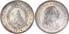 Great Britain 5 Shillings / 1 Dollar 1804 Bank of England Token
KM# Tn1; Silver; George III; UNC with hairlines