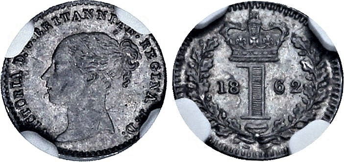 Great Britain 1 Penny 1862 NGC MS 64
KM# 727; Silver; Victoria; Maundy issues