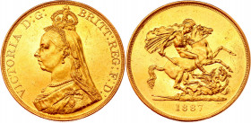 Great Britain 5 Pounds 1887
KM# 769; Gold (917) 39.53g.;Victoria; MIntage 54000 Pcs; AUNC