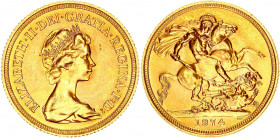 Great Britain 1 Sovereign 1974
KM# 919; Gold (.916) 7.98 g., 22.05 mm.; Elizabeth II; UNC with mint luster