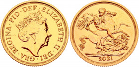 Great Britain 1 Sovereign 2021
KM# 1332; Sp# SC9; Gold (917) 7.92g.; Elizabeth II; Proof