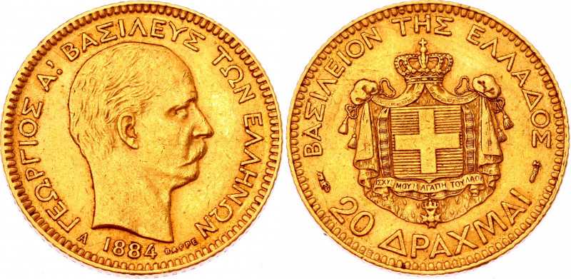 Greece 20 Drachmai 1884 A
KM# 56; Gold (900) 6.39g.; George I; XF