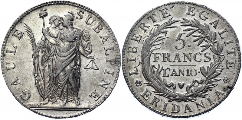 Italian States Gaule Subalpine 5 Francs 1802 Turin
KM# C4; Mont# 10; Gig# 4; Pa...