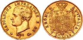 Italian States Kingdom of Napoleon 40 Lire 1814 M
KM# 12; Gold (900) 12.74g.; Napoleon I; XF