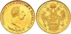 Italian States Lombardy-Venetia 1 Sovrano 1830 M
C# 11; Franz I. Gold (.900), 11.3g. AUNC-, nice mint luster.