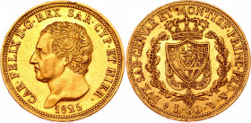 Italian States Sardinia 80 Lire 1825 LAVY
KM# 123.2; Gold (900) 25.49g.; Carlo Felice; XF-AUNC