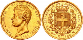 Italian States Sardinia 100 Lire 1833 FERRARIS
KM# 133.1; Gold (900) 31.87g.; Carlo Alberto; XF-AUNC