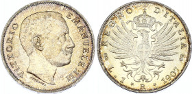 Italy 1 Lira 1907 R NGC MS 63
KM# 32; Silver; Vittorio Emanuele III; UNC with Mint Luster!
