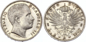 Italy 2 Lire 1907 R
KM# 33; Silver; Vittorio Emanuele III; UNC with Mint Luster!
