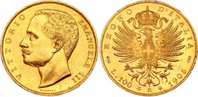 Italy 100 Lire 1905 R
KM# 39; Gold (900) 32.26g.; Vittorio Emanuele III; AUNC