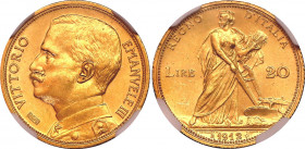 Italy 20 Lire 1912 R NGC MS 63
KM# 48; Vittorio Emanuele III. Mintage 59000. Gold (.900) 6,45g.; UNC.