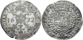 Spanish Netherlands Brabant Patagon 1672
KM# 81.2; Delm# 343; Vanhoudt 648; Silver 28.02 g.; Charles II; Mint: Brussels; XF-AUNC