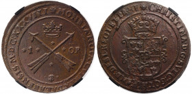 Sweden 1 Ore 1638 RNGA MS62BN
KM# 161; Copper; Kristina; Mint: Sater; UNC