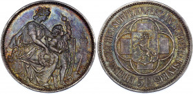 Switzerland 5 Francs 1865 Schaffhausen Shooting
X# S8; Richter SS# 1054; Dav. 382; KrSwiss# 202; Silver 24.67 g.; Schaffhausen Shooting Festival; Min...