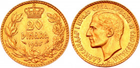 Yugoslavia 20 Dinara 1925
KM# 7; Gold (900) 6.39g.; Alexander I; AUNC
