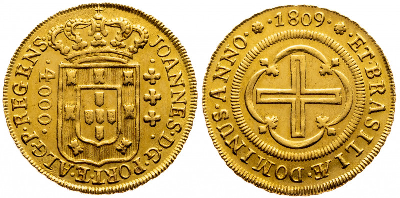 Brazil 4000 Reis 1809
KM# 235.1; Date between dots, large crown; Gold (.917) 8....