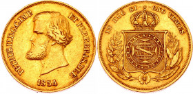 Brazil 10000 Reis 1854
KM# 467; Gold (917) 8.82g.; Pedro II; XF