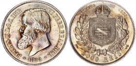 Brazil 2000 Reis 1888
KM# 485; Silver; Pedro II; UNC with full mint luster