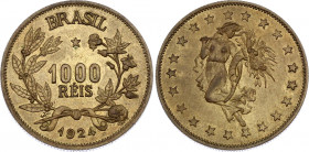 Brazil 1000 Reis 1924 Pattern Very Rare!
Bentes E67.02; Brass 7,79g.; UNC