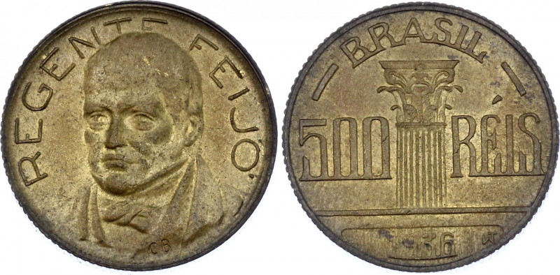 Brazil 500 Reis 1936 Pattern
KM# Pn301; Nickel-Silver 5,08g.; Diego Antonio Fei...