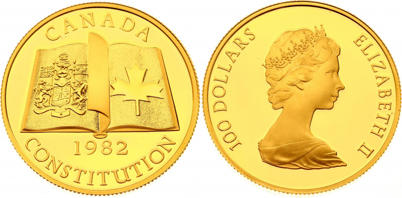 Canada 100 Dollars 1982
KM# 137; Gold (917) 16.97g.; Elizabeth II; New Constitu...