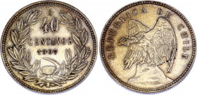 Chile 40 Centavos 1907 So
KM# 163; Silver; UNC