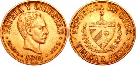 Cuba 20 Pesos 1915
KM# 21; Gold (900) 33.14g.; Jose Marti; XF