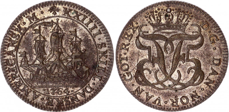 Danish West Indies 24 Skilling 1764 Contemporary Forgery
KM# 9; Silver; Frederi...