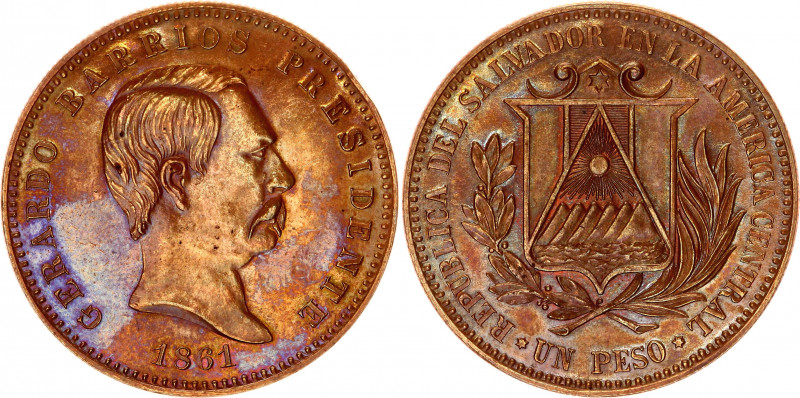 El Salvador 1 Peso 1861 Bronze Pattern / Probe
KM# Pn2; Bronze 19.27 g.; UNC wi...