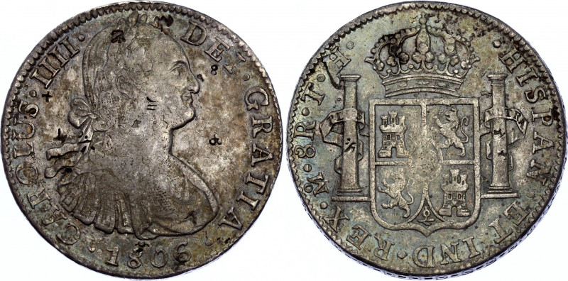 Mexico 8 Reales 1806 TH with Chinese Chopmarks
Silver; Charles IIIIl; Counterma...