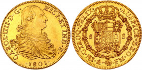 Mexico 8 Escudos 1801 Mo FM
KM# 159; Gold (.875) 26.79 g.; Carlos IV; UNC, full mint luster; Hard to find in such a high grade!