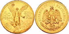 Mexico 50 Pesos 1946
KM# 481; Gold (.999), 41.61g. UNC.
